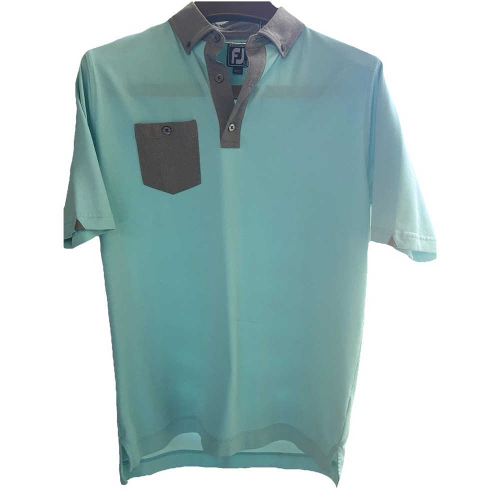 Foot Joy Mens Large Athletic Fit Teal  Pocket Golf Polo Short Sleeve Performance - Picture 3 of 10